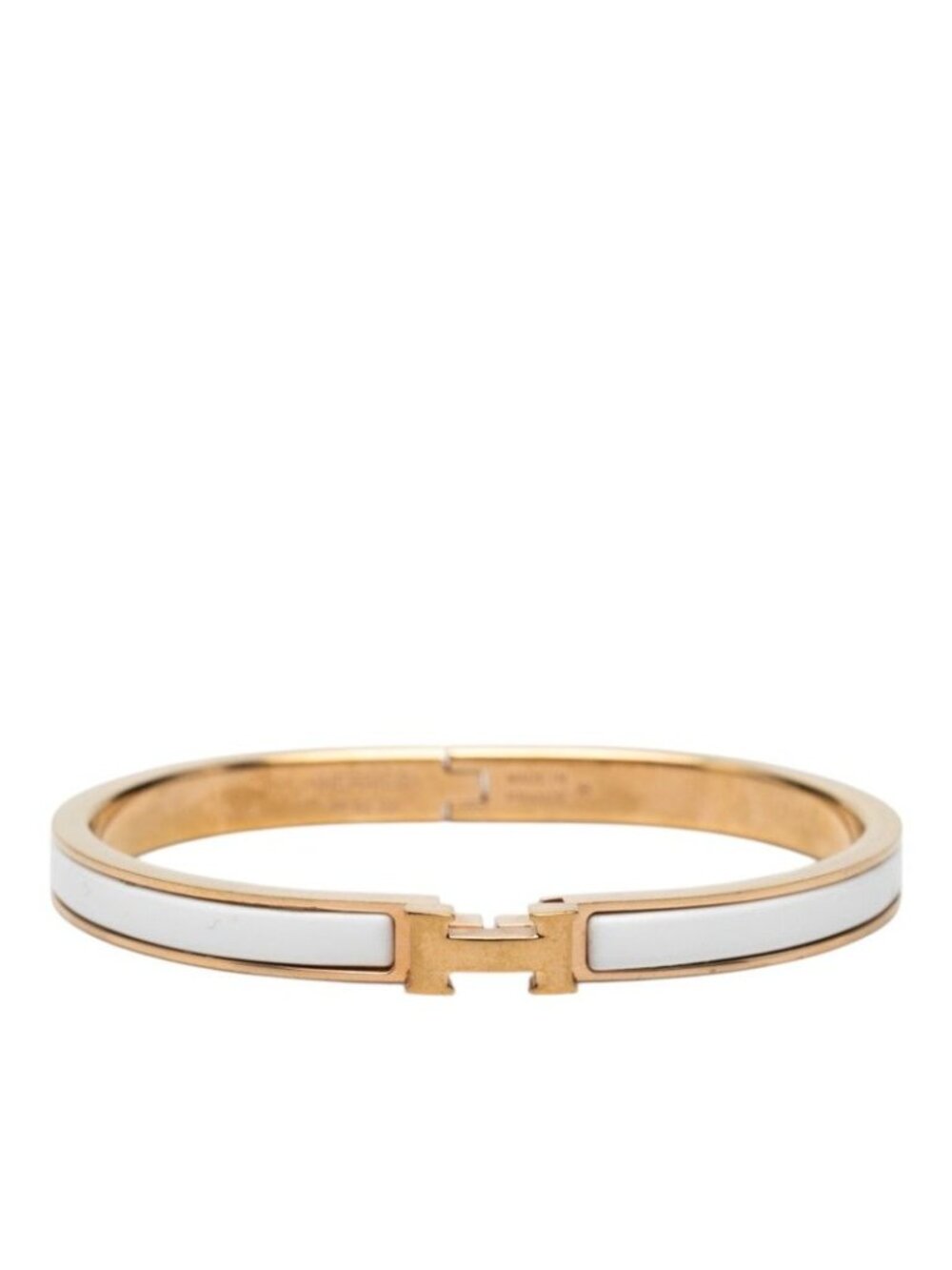 Hermes Mini Clic H Bracelet Bangle Gold White Plated Enamel